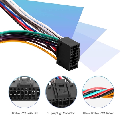 18AWG 4 Hoparlör 16 Pinli Araba Stereo Konektörü Elektrik Kablo Demeti