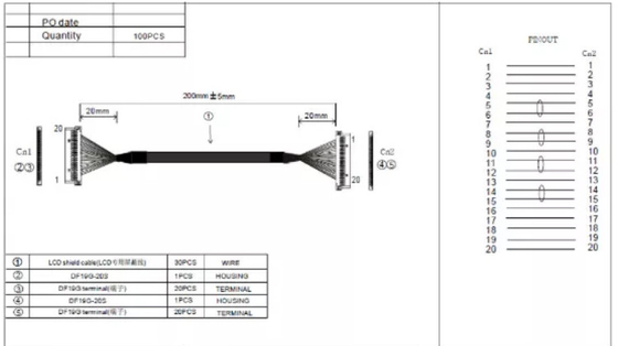 0.3mm LVDS Kablo Demeti 30AWG 20 Pin Kablo Dizüstü Bilgisayar Ekranı